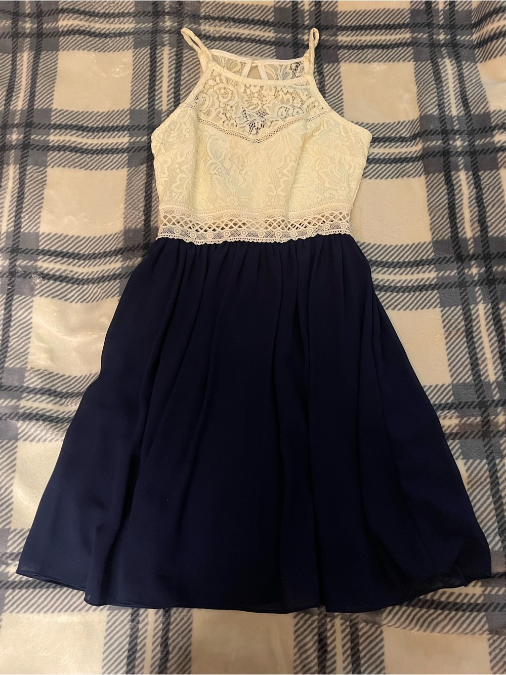 Women’s Navy and Ivory Lace Bodice Dress